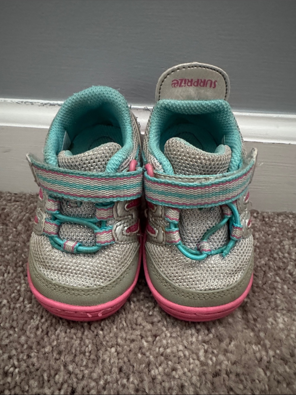 Kids Gray, Pink & Aqua Hook-and-Loop Sneakers